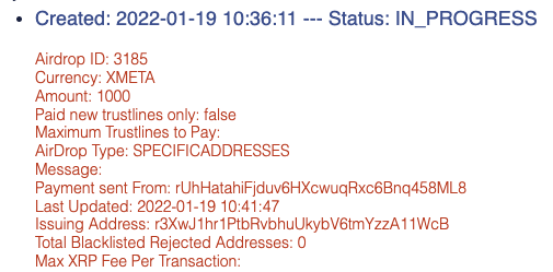 AirDropBishop's tweet photo. 📢 @XGalaxiesNFTs 3rd Airdrop for 3K $XMETA HODLERS has already commenced. Those wallets captured in the snapshot will receive 1K $XMETA. 

📸 Snapshot was taken on Jan-18, 2022, at 10:30AM UTC. There were 17,950 wallets captured. 

🪂 Watch out for the upcoming silent drops! https://t.co/2FEJsEQhhm