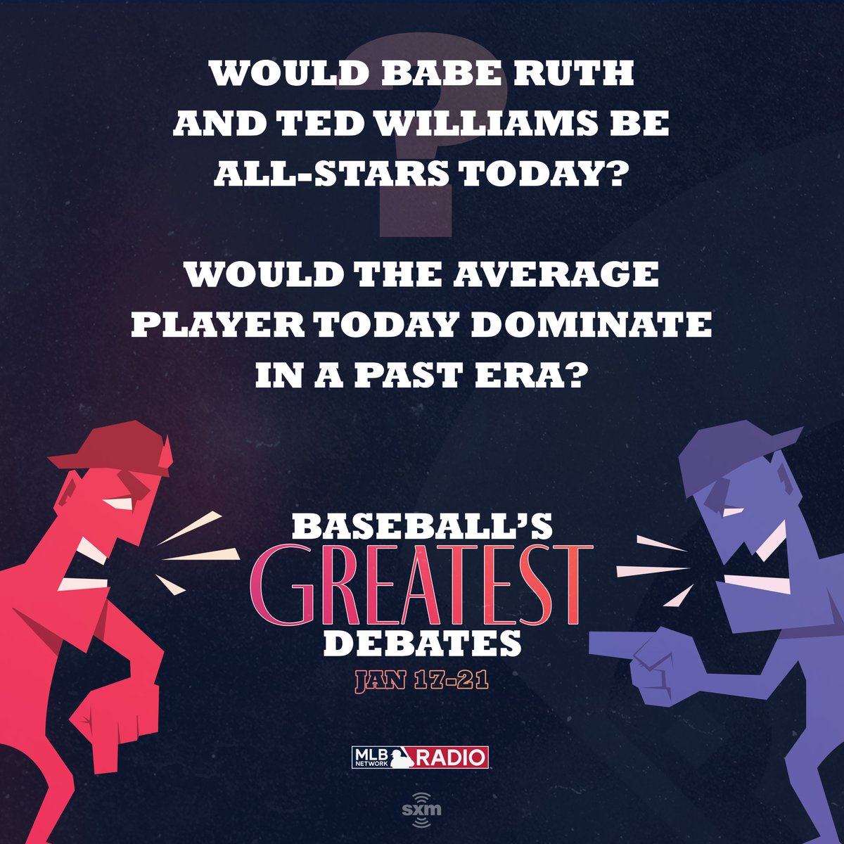 MLBNetworkRadio's tweet photo. What's the Bambino's stat line if you drop him in 2022?
Call your shot: #BaseballsGreatestDebates https://t.co/9eBhvLOrE6