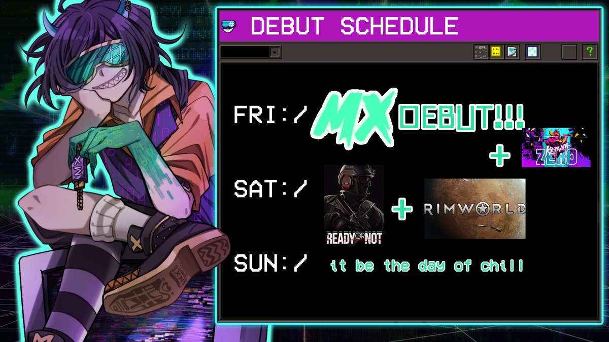 debut this friday 10pm GMT

so heres the schedule for it. gonna be a packed event be there or be square xx

link to debut stream: youtube.com/watch?v=dL-k-6…

#Vtuber #ENVtuber