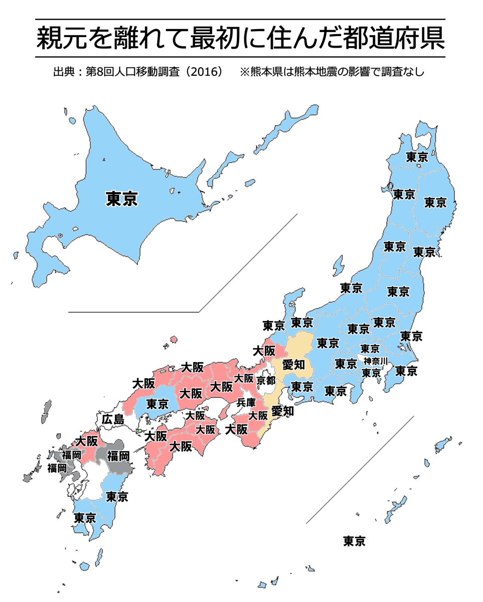 都道府県別に どこから移り住んで来た人が多いか のを塗り分けた地図からいろいろ見えてくるものがあって興味深い 群馬に支配されそうな県もある Togetter
