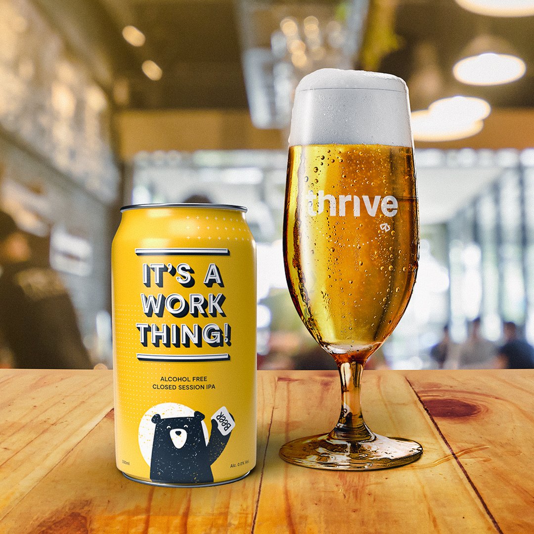 DesignByThrive's tweet photo. We've only gone and launched our own Beer! 🍺

'It's a Work Thing' is a crisp, refreshing, closed session IPA (Imaginary Pale Ale).

Perfect for a pint with colleagues, and a safe(ish) bet when you're not sure if it's a #party or meeting. Enjoy responsibly folks - cheers! 🍻 https://t.co/GpCjdhOMvl
