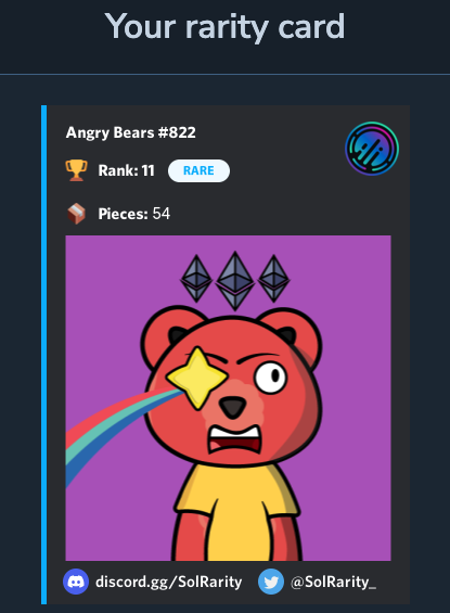 We're finally listed in <a href="/SolRarity_/">SolRarity</a> 

You can check it by typing 
!rarity collection angrybears (# number of nft). 

#NFTCommmunity #NFT #NFTs #nftcollectors #opensea #MagicEden #SolSeaNFT #solana #SolanaNFT #NFTGiveaway