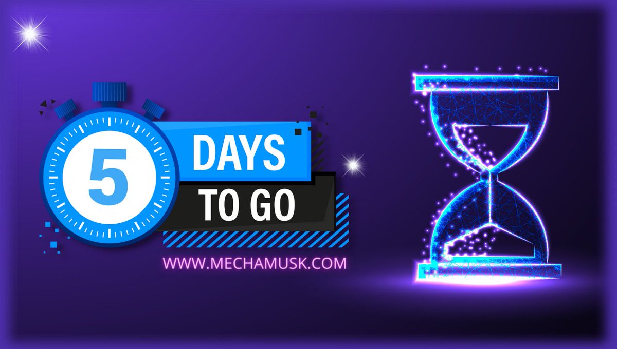 MechaMusk's tweet photo. WE ARE ON 5 DAYS TO GO! 🚀

💸Get your $MCM before it's too late!
https://t.co/cS9NDY75xd

🏆 Share your referral link and get reward

Let's go moon TOGETHER! 🚀
#MechaMusk #MCM #NFTs #Launchpad #Presale #PancakeSwap #Binance #BinanceSmartChain #Airdrop #Airdrops #cryptocurrency https://t.co/Bfk62tsKnE