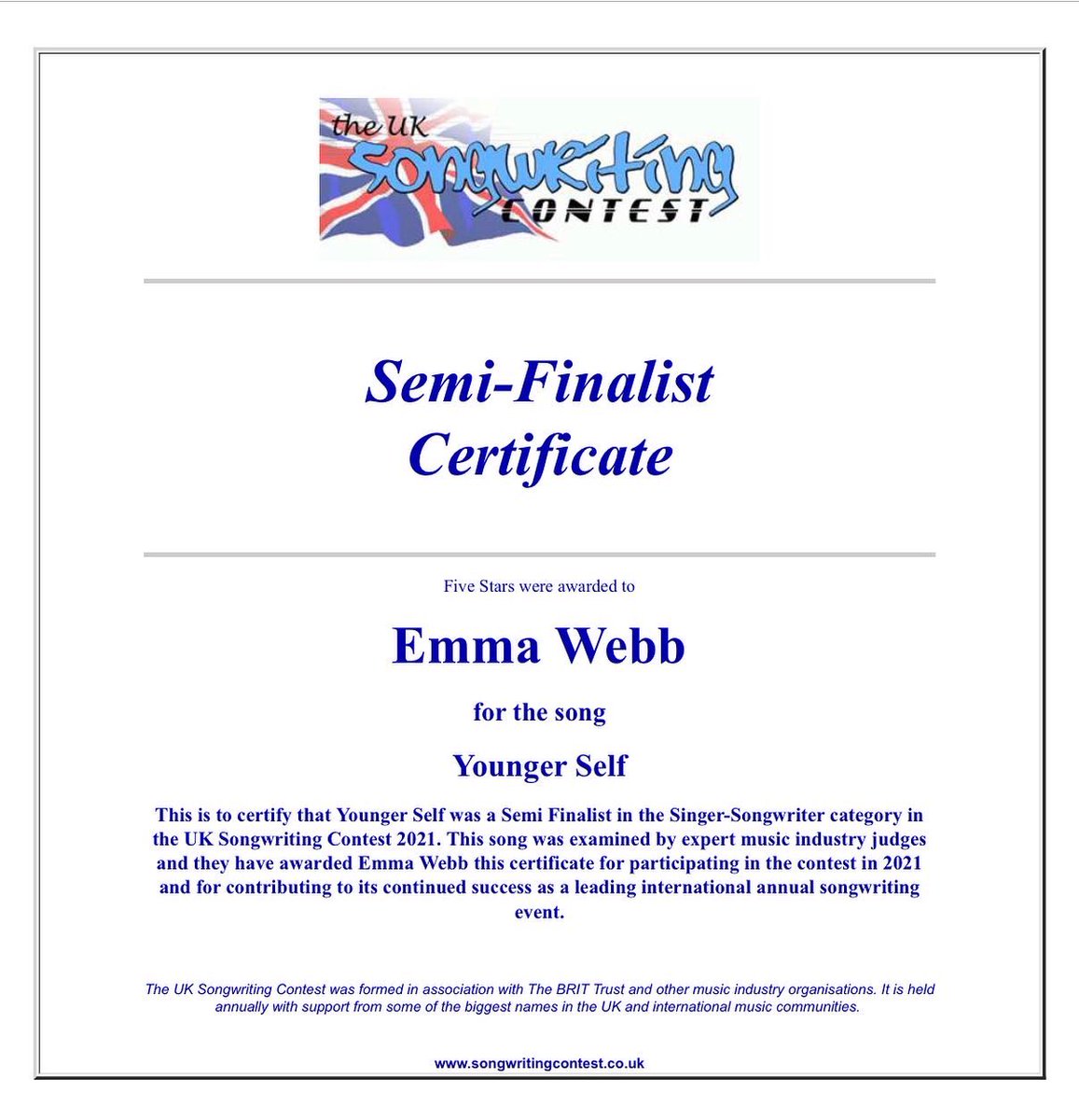 ThisIsEmmaWebb's tweet photo. Woop! Thanks @uksongwriting for making me a Semi Finalist! #songwriter #songwriting https://t.co/CXVdxPibHl