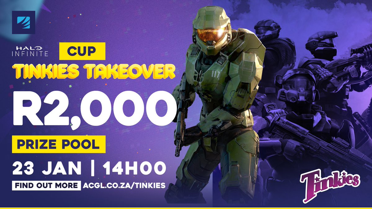 AfricanGaming's tweet photo. 💰 R2,000 cash up for grabs in Sunday's #HaloInfinite cup.

📝 Grab your squad and register for the #TinkiesTakeover tournament here: https://t.co/CG80uYHc7P

#SAgaming #GamingZA #gaming #SAesports #EsportsZA #esports #AfricanEsports #HaloZA https://t.co/3aHRMhzyah