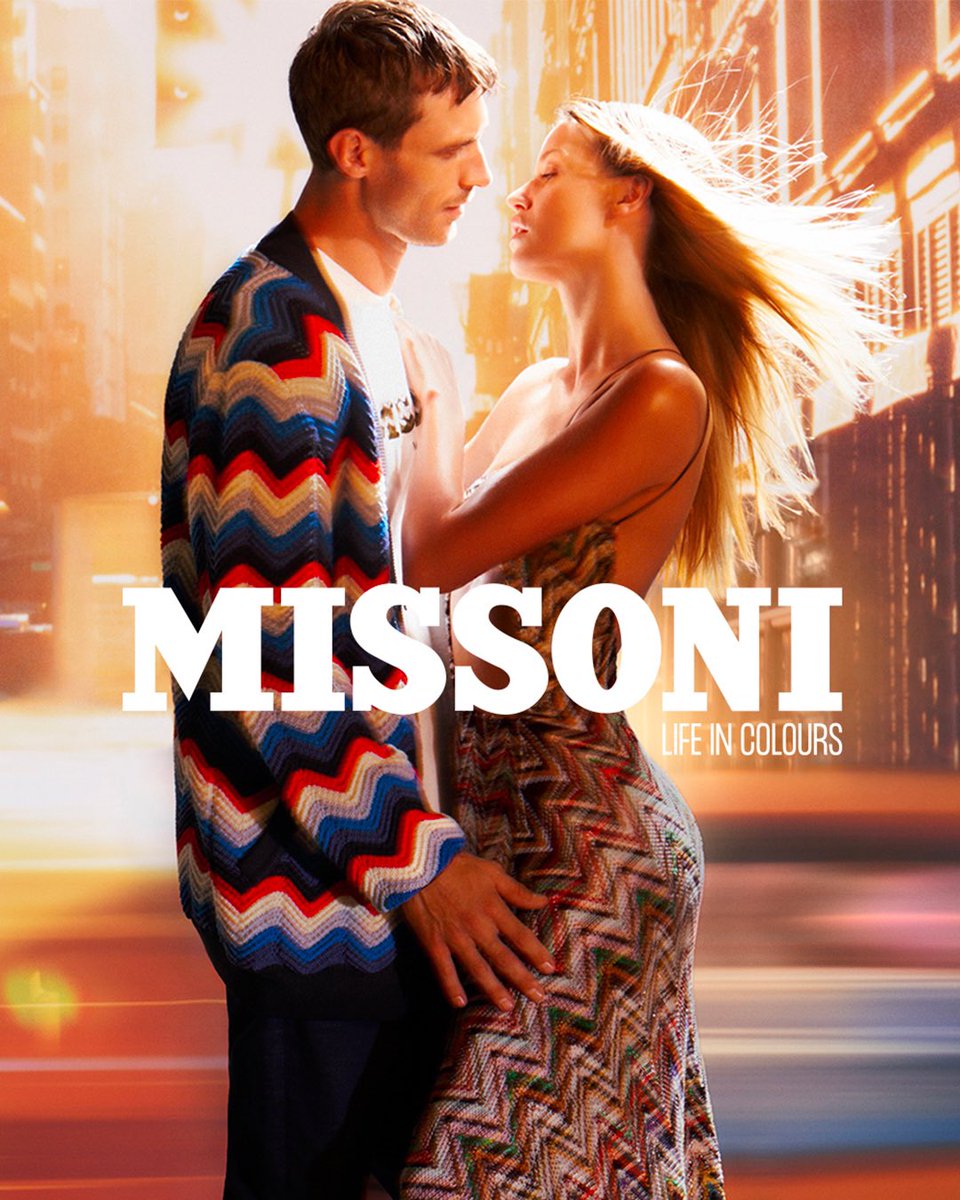 Missoni's tweet photo. Missoni’s Spring Summer 2022 Campaign channels an aura of innocent romanticism, that emerges as love stands still in opposition to the passing of time. Photography by Marili Andre starring Georgia May Jagger, Louise De Chevigny and Clement Chabernaud. #LifeInColours #TheCardigan https://t.co/8lFcdwkAvv