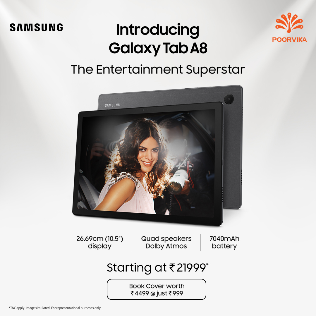 poorvika_india's tweet photo. Get the all-new Samsung Tab A8 at Poorvika Mobiles, for just ₹21999! Also, Earn 5% Instant Discount on using ICICI Credit Cards and with EMI starting from just ₹3667.

Shop Online: https://t.co/1CLVDz25sq

#samsung #samsungtaba8 #taba8 #samsungtab #tab #tablet #pongal https://t.co/pnsXjZxYDr