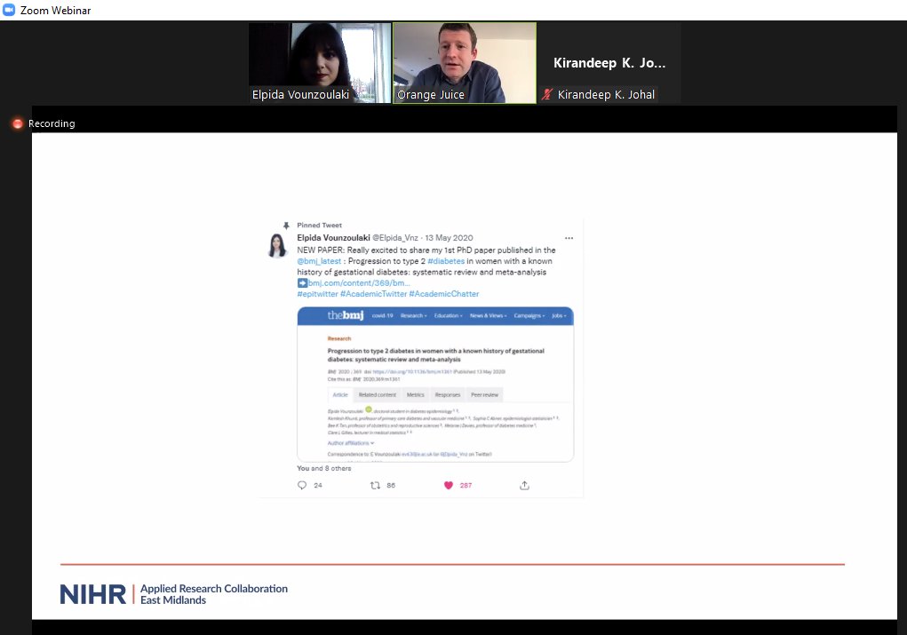 Elpida_Vnz's tweet photo. A great pleasure to be invited at this excellent Twitter masterclass for researchers by @arc_em today! #ARCEMTwitter

Huge congratulations to @OliverJelley , Kirandeep Johal,  @E_Rowley  for organising! @orangejuicePR 

#AcademicTwitter https://t.co/EiN7aF7iPu