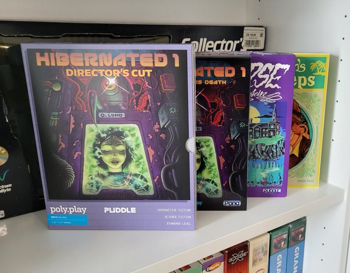 Finally! #hibernated1dc has arrived! That beautiful infocom design 😍 Look at this bunch of new MS-DOS games on my collection shelf.
Thx a lot <a href="/8bit_era/">Stefan Vogt</a>, @davbucci <a href="/puddlesoft/">puddlesoft</a> and <a href="/polyplay_xyz/">polyplay</a> 😎