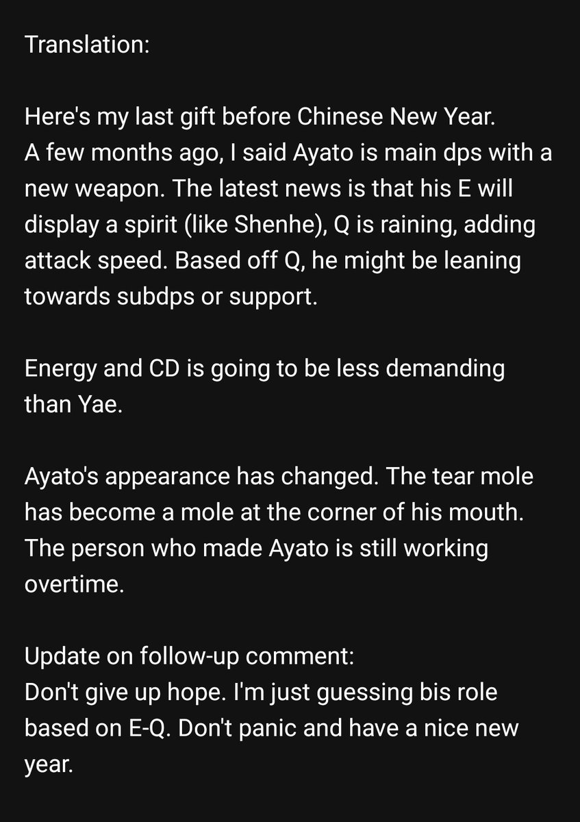 ayatohour's tweet photo. // genshin sus leaks (again sry)

the person who made ayato is working overtime 😭😭 https://t.co/O8QxWuWiAF