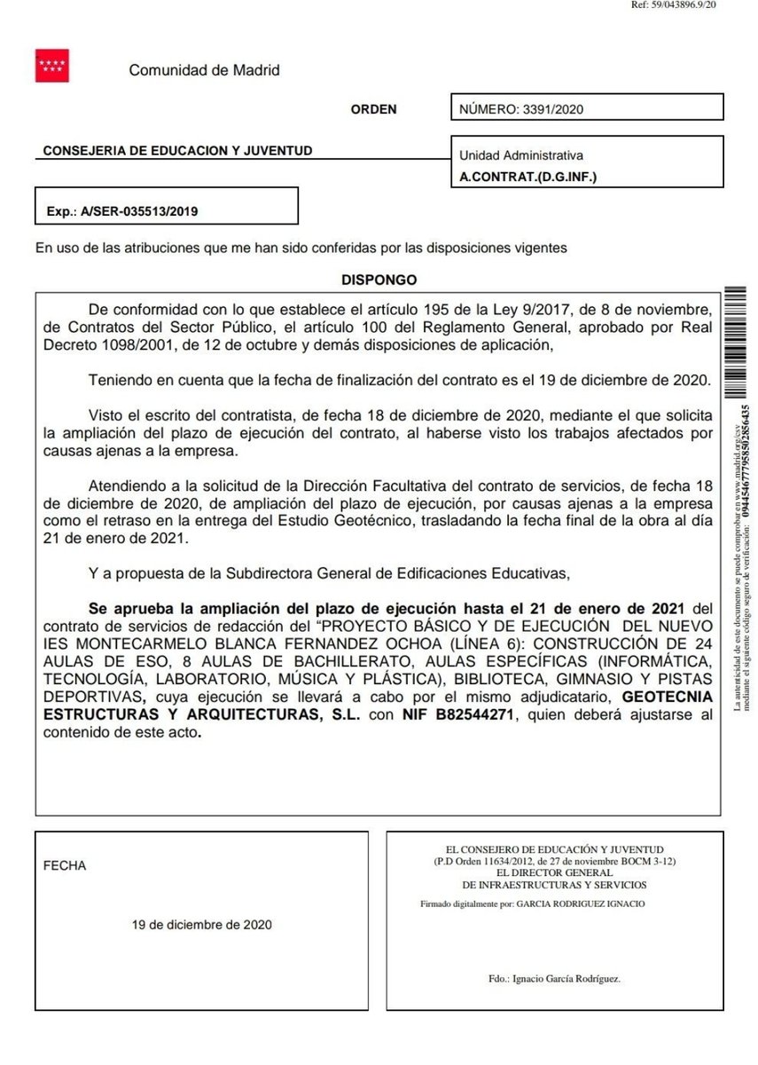 EducaMontcarmlo's tweet photo. Entre la finalización de la redacción del proyecto y el inicio de la ejecución de la obra del #IESMontecarmeloYa ha pasado justo un año. Doce meses de tramitación administrativa de la adjudicación de las obras. 

👎Peor no se puede hacer. 

¿Estará construido en septiembre? 🤷‍♀️ https://t.co/RaeWdBb7Mw