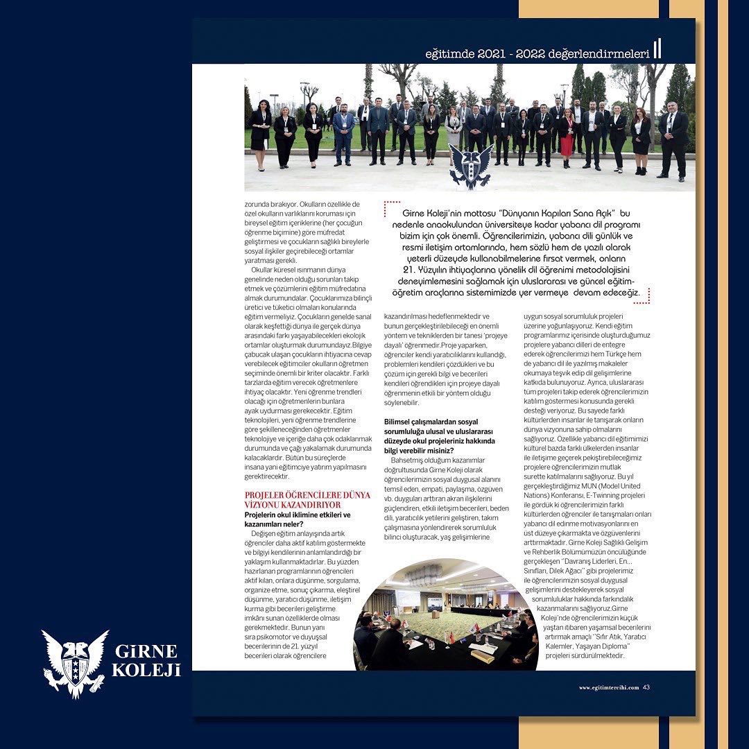 CEO'muz Dilek Cambazoğlu; “Girne Koleji’nin, yeni kampüsleriyle birlikte güçlenerek büyüdüğünü” Artı Eğitim Dergisi'ndeki röportajında anlattı. #GirneKoleji #DünyanınKapılarıSanaAçık