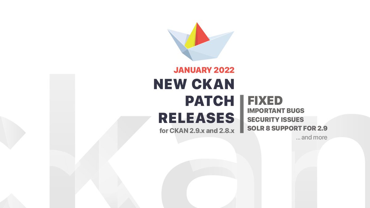 CKANproject's tweet photo. ✨ New #PatchReleases available now! Lots of #SecurityFixes #StabilityFixes #Solr8 support for 2.9 and more!

versions:
✔️ 2.9.x -> 2.9.5
✔️ 2.8.x -> 2.8.10

Learn more ↓
https://t.co/cDpVt7Njr2

#CKAN #OpenSourceSoftware #CKANproject #OpenData #OpenSource #DataManagement https://t.co/o1gAMCRV3Z