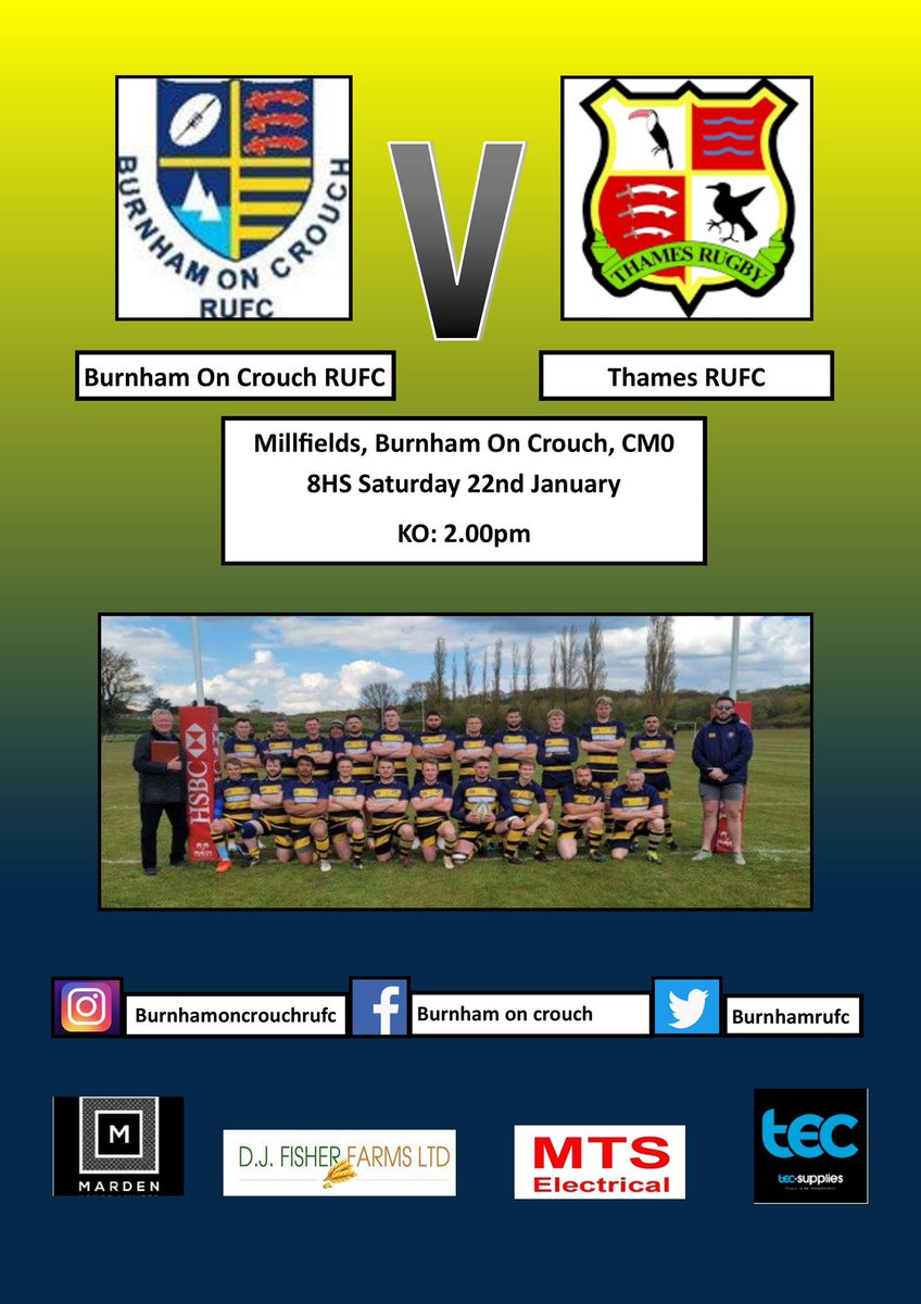 BurnhamRUFC's tweet photo. Next up for the 1st team is Thames. This is a really important game for Burnham not only for league positioning (2nd vs 3rd) but because they are the only team in the league Burnham have not beat this year.

📍Burnham 
🎬 14.00 
🍺 till 19.00
🏉  League match https://t.co/JYnkRGzVhQ