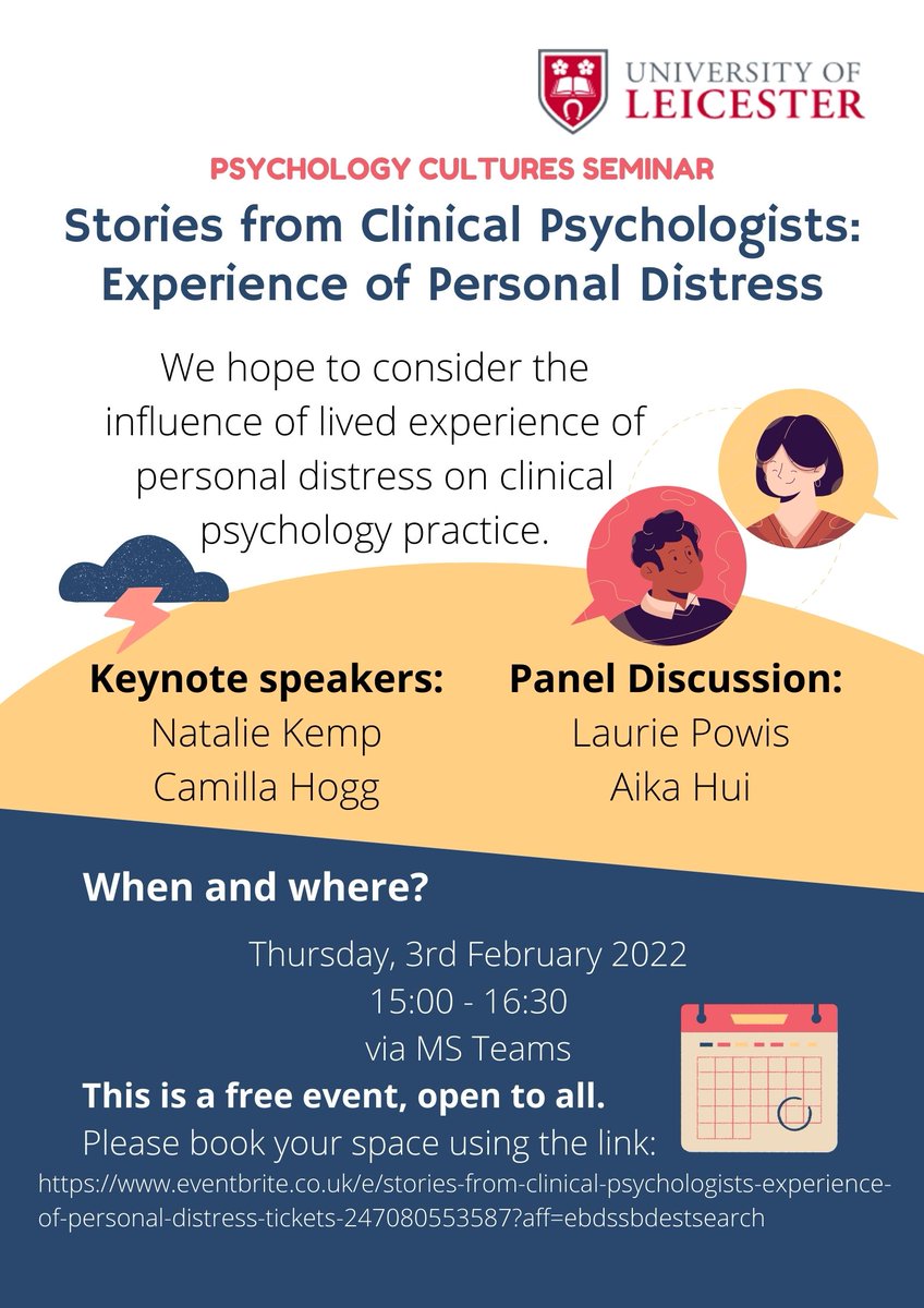 PsychCultures's tweet photo. Our next Psychology Cultures seminar will be on the influence of lived experience of distress on clinical psychology practice. Free to register: https://t.co/1qm50aIzpN https://t.co/6lRdrMZSzD