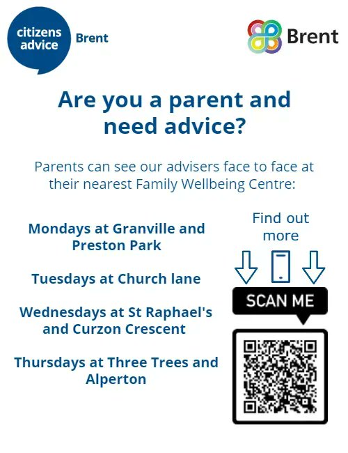 BrentCAB's tweet photo. Are you a parent with a child under the age of 5, or expecting and need advice? 👶

Our advisers regularly visit your local Family Wellbeing Centres- give them a call ⤵️ https://t.co/701NbWacYG
