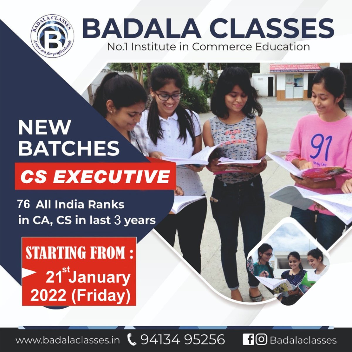 BadalaClasses's tweet photo. The right time to begin anything good is now!!

New batches beginning - CS Executive

#badalaclasses #badalians #icsi #csexecutive #newbatch #newbeginnings #joinnow https://t.co/3QSAnsBFTD