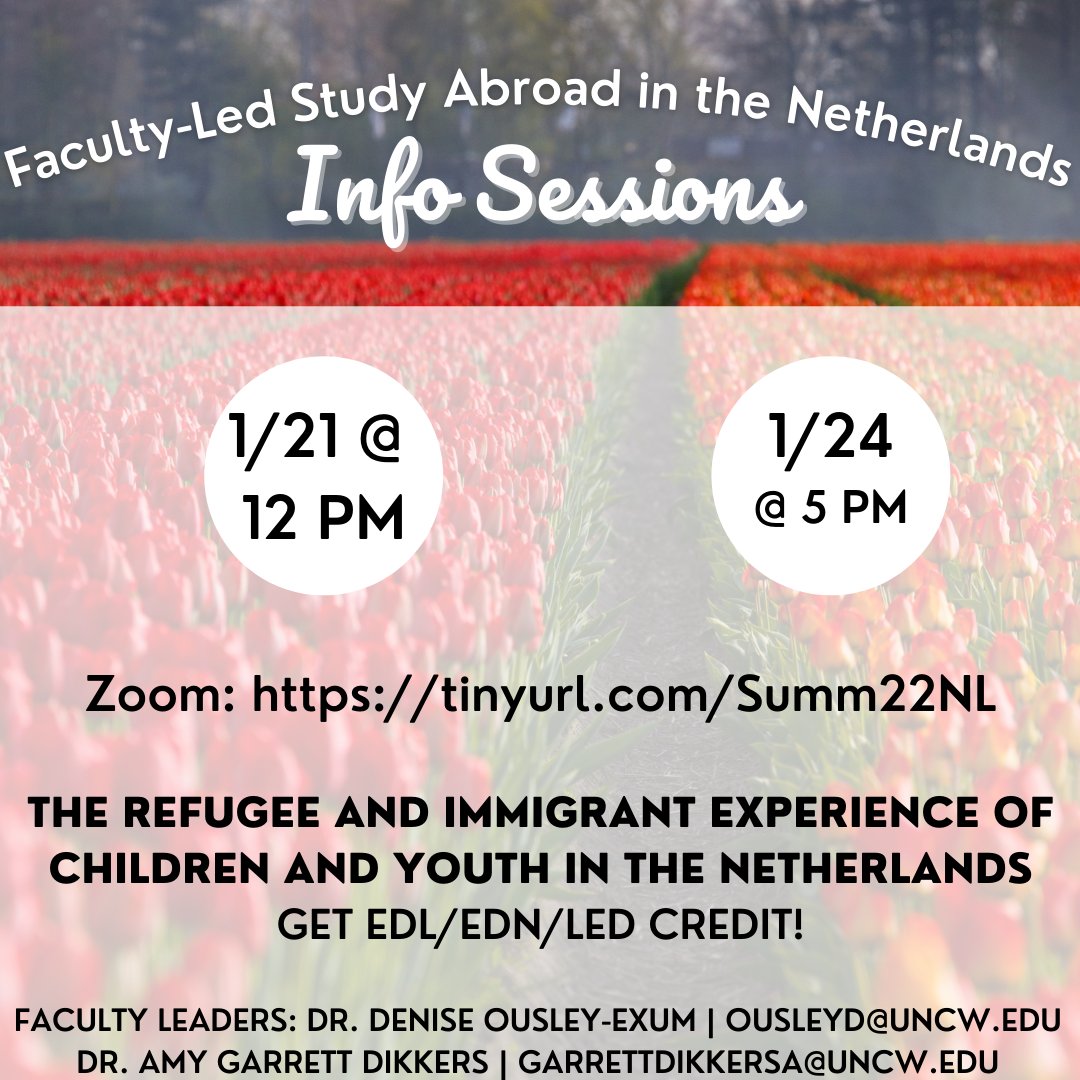 Looking to get credits in the Education or Leadership field? Check out this faculty-led program to the Netherlands this summer! Learn more at their upcoming info sessions this Friday and next Monday. Application deadline is coming up February 15th!