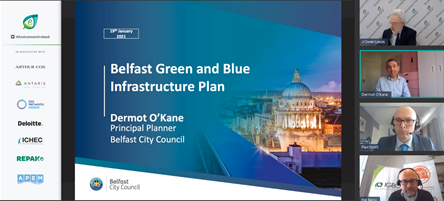 Env_Ireland's tweet photo. Dermot O’Kane, Town Planner at Belfast City Council @belfastcc is sharing the Belfast Green and Blue Infrastructure Plan and the challenges for sustainable city planning at #EnvironmentIreland https://t.co/rVHXHcVkop
