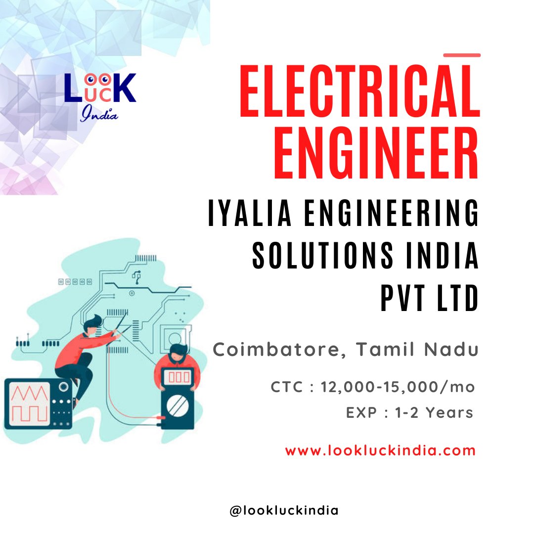 lookluckindia's tweet photo. Electrical Engineer

For more information visit our website 

👉 https://t.co/YqmP2qkYfK

App link: https://t.co/vRSlctqd1z

#lookluckindia #jobsearch #coimbatorejob #Electrical #Engineer https://t.co/ztivDic2hI