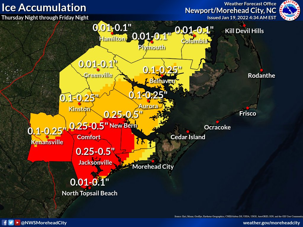 NWSMoreheadCity's tweet photo. Heads up Eastern NC! A winter storm watch is in effect for much of the region. See the latest briefing for expected snow, sleet, and ice amounts and expected hazards. https://t.co/CAZ6pXICRr https://t.co/Au4HC7SXz6