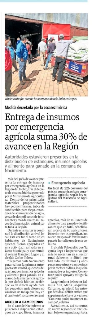 ➡️PRENSA🗞️| Hoy, la edición de <a href="/elsurcl/">Diario El Sur</a> informa: Entrega de insumos por emergencia agrícola presenta más de un 30% de avance en Biobío🇨🇱

📍Seremi <a href="/franciscolagosa/">Francisco Lagos Arriagada</a> detalló distribución de estanques, insumos apícolas y alimento para ganado. 

Detalles⬇️
elsur.cl/impresa/2022/0…