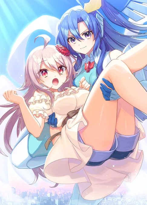 イケ鳴翼さんが美少女ツバキちゃんをお姫様抱っこしているイラストです 