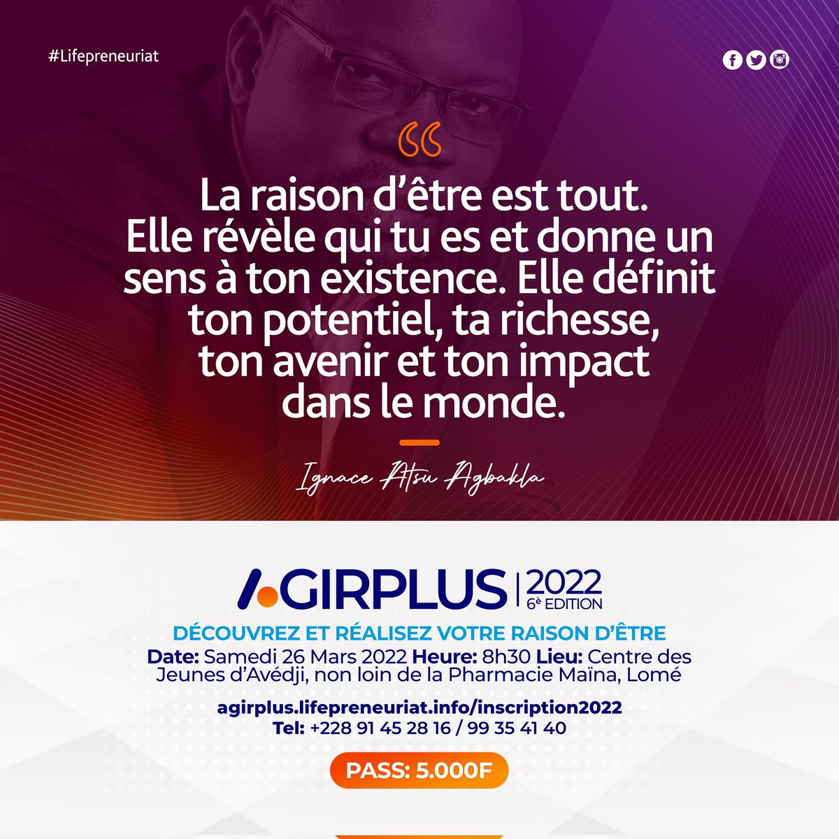 Agirplus1's tweet photo. La raison d’être est tout.
#Agirplus2022 #Agirplus #Agirensemble #Réussirensemble #Lifepreneuriat #ConférenceAgirplus #Lifepreneurship #EntreprendreSaVie #RéussirSaVie #RaisonDêtre #Purpose #BizprexImpact #Bizprexglobal #IgnaceAtsuAgbakla #Jeunesse #YouthConference #Togo #Afrique https://t.co/vEyMLOmIdI