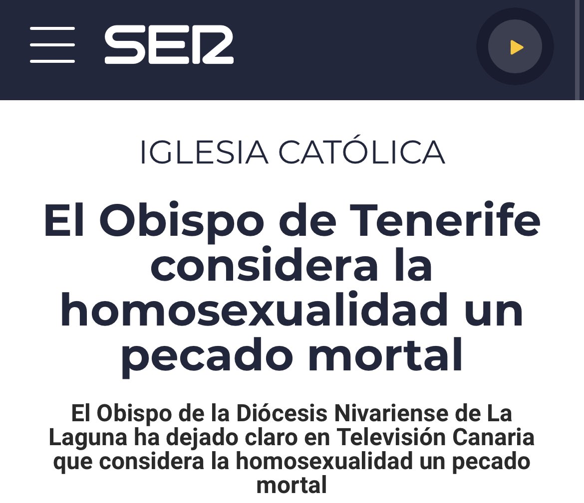 EduardoFRub's tweet photo. El Obispo de Tenerife dice que la homosexualidad es un pecado mortal. El mismo que decía en 2007 que hay menores que “desean el abuso y te provocan”. Seguirá en su puesto amparado por el silencio de la Iglesia católica, como el Obispo de Alcalá y tantos otros elementos. https://t.co/8w69FCKitF