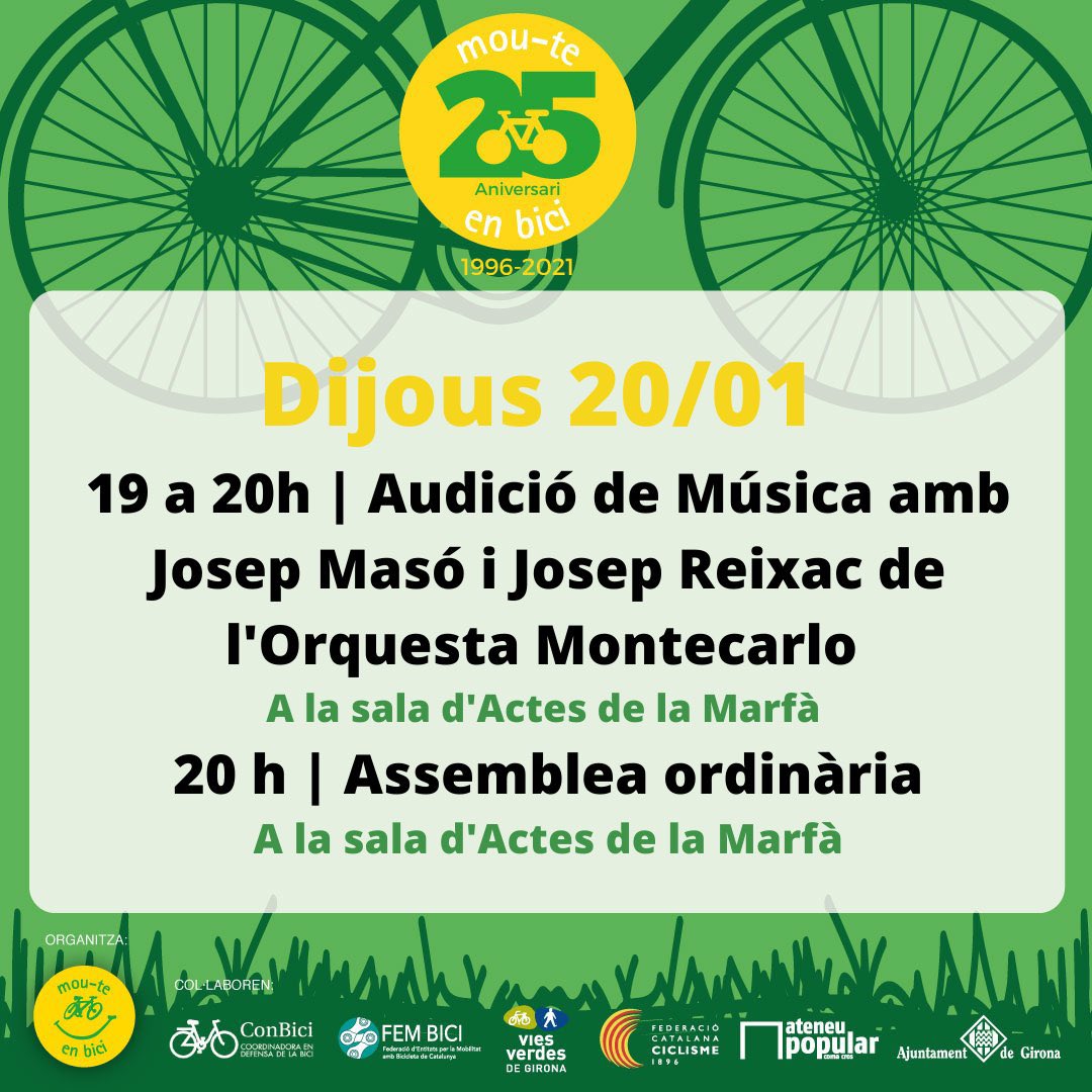 GironaCultura's tweet photo. Mou-te en Bici programa una audició de música amb Josep Masó i Josep Reixac de l’Orquestra Montecarlo.
A la Marfà!
#gironacultura #lamarfa https://t.co/M0v2kkG73E
