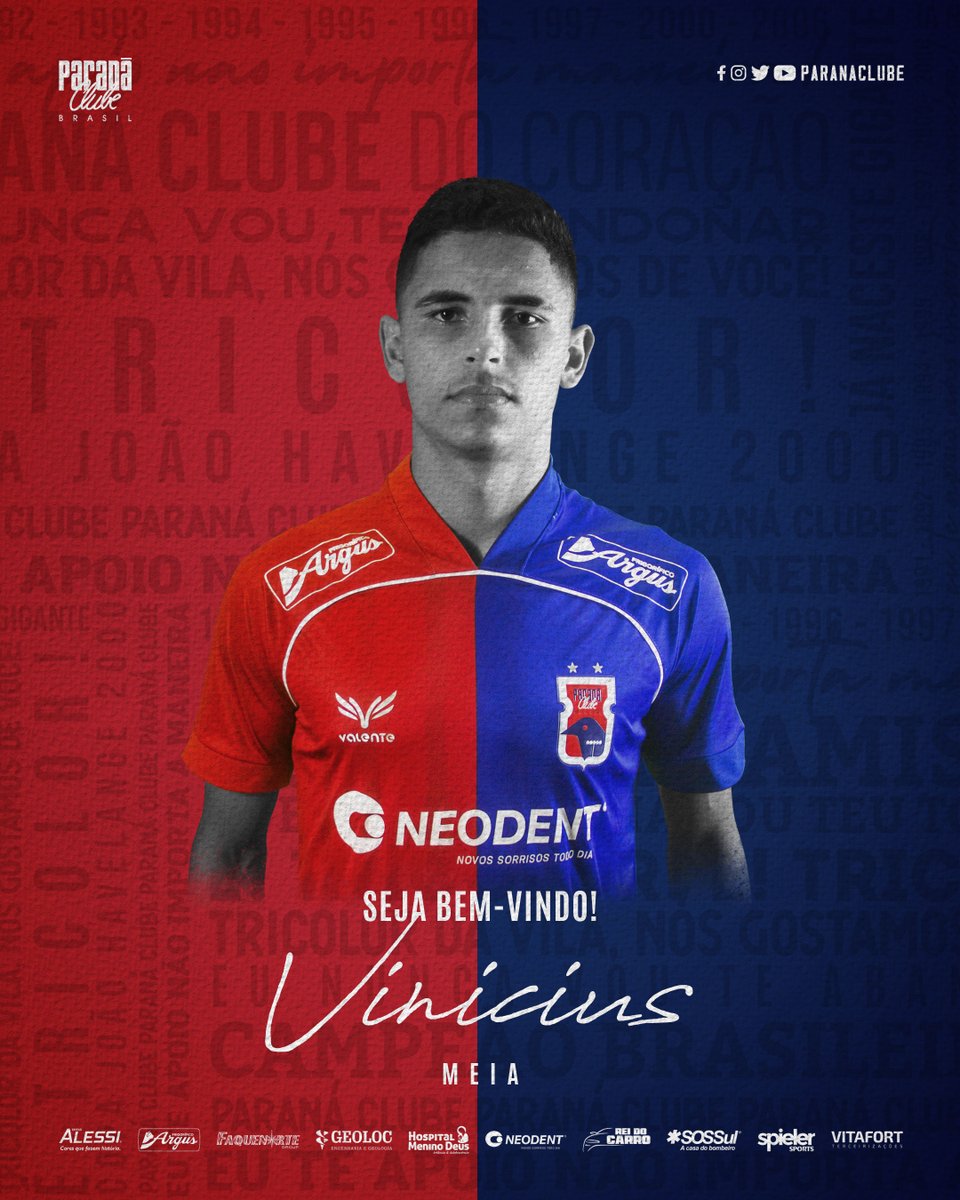 ParanaClube's tweet image. O meia Vinicius, de 19 anos, revelado nas categorias de base do Operário, faz parte do nosso elenco para as disputas do Campeonato Paranaense, da Copa do Brasil e da Série D do Campeonato Brasileiro.  
✍🔴🔵
Clubes que atuou: Operário e Prudentópolis

#paranaclube