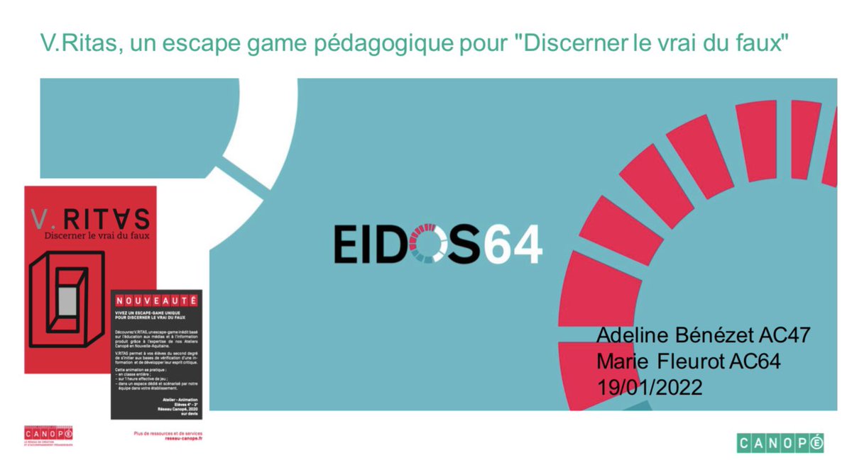 Présentation de notre escape game pédagogique « V.ritas discernons le vrai du faux » à #eidos64. Merci aux nombreux inscrits. On vous retrouve à 14h!