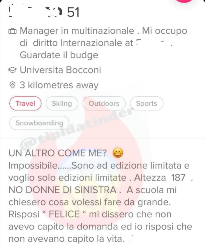 tipidatinder's tweet photo. UN ALTRO COME ME?
Impossibile...
Meno male, va. 🤦
#TinderBio https://t.co/0euLRhw8Nx