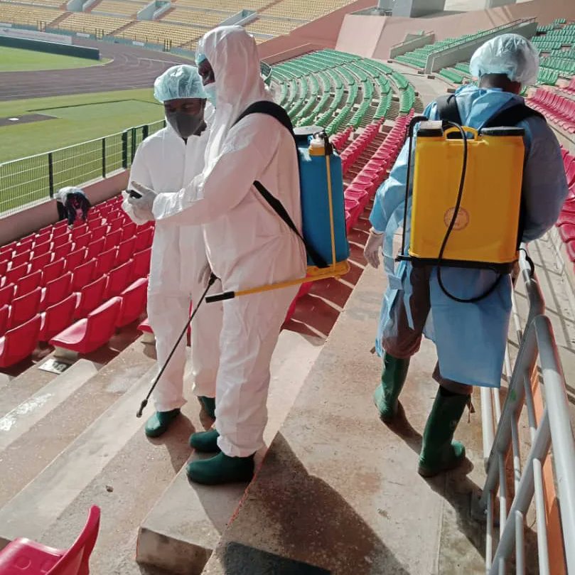 Kimbiblog's tweet photo. The anti COVID-19 team of Garoua was at the Roumdé Adjia Stadium today for disinfection.

These are some images that were taken when they were disinfecting the stadium 🏟️.

Cc : @PEVCAMEROON  | @unicefcameroon  | @MinsanteCMR   

#SafeCAN21
#MINSANTE
#CCOUSP
#PEV #kimbiblog https://t.co/0IwbdXEQnf