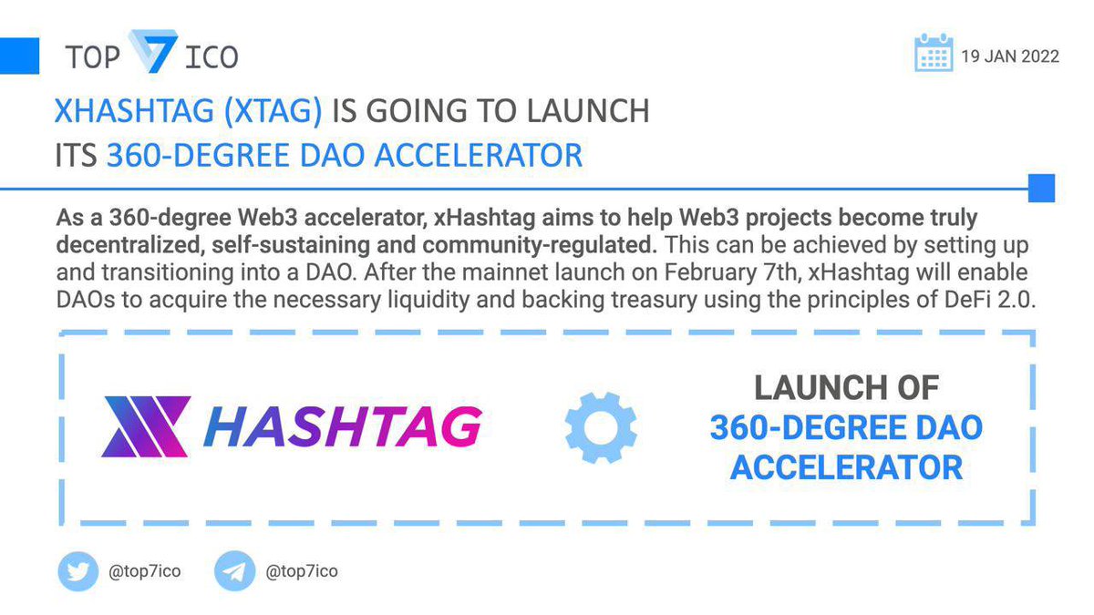 top7ico's tweet photo. xHashtag $XTAG is going to launch its 360-degree #DAO accelerator

As a 360-degree #Web3 accelerator, @xhashtagio aims to help Web3 projects become truly decentralized, self-sustaining and community-regulated.

👉 https://t.co/0uZqgjLdDd https://t.co/QmdgLhJ0g9