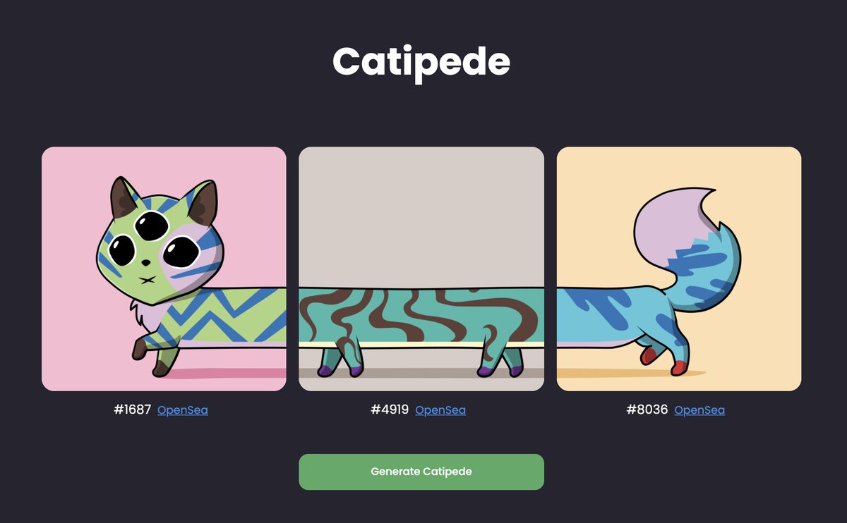 Generation Of The Day 1⃣2⃣3⃣🐱
#NFT generation is available on our website catipede.xyz , send your #Catipede pictures in the comments