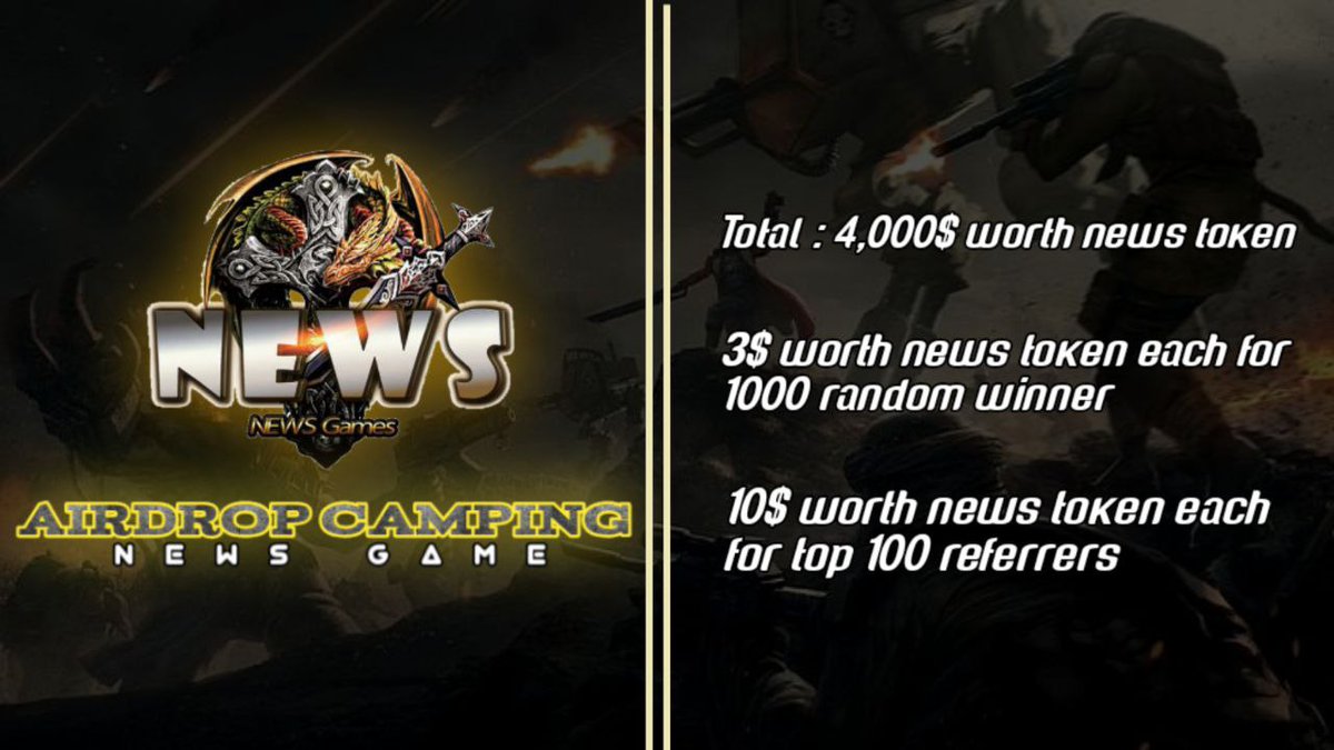 🚀News Game

💲Total : 4,000$ worth news token
🔸3$ worth news token each for 1000 random winner 
🏆10$ worth news token each for top 100 referrers

🤖Start bot : t.me/newsgame_airdr…

Airdrop will end on 29th January rewards will be distributed within 15 days

#AirdropKing