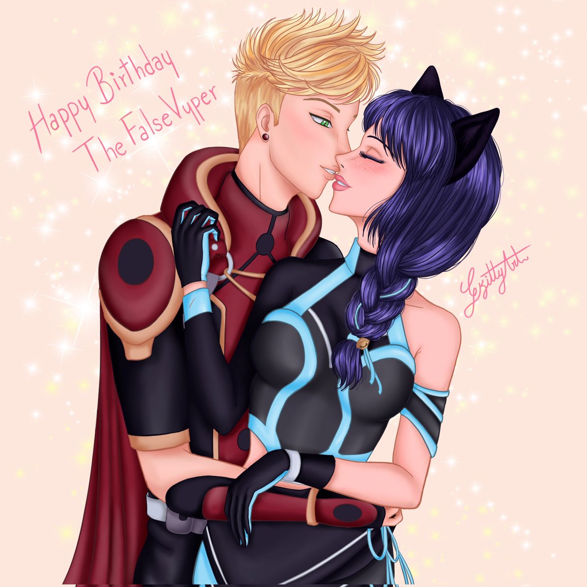 Finally finish the color 😃, happy belated birthday 🎂 <a href="/TheFalseVyper/">TheFalseVyper</a> Congratulations 🎉🎊
I loved drawing them with your designs 🥰
#ladynoir #fanart #MiraculousLadybug