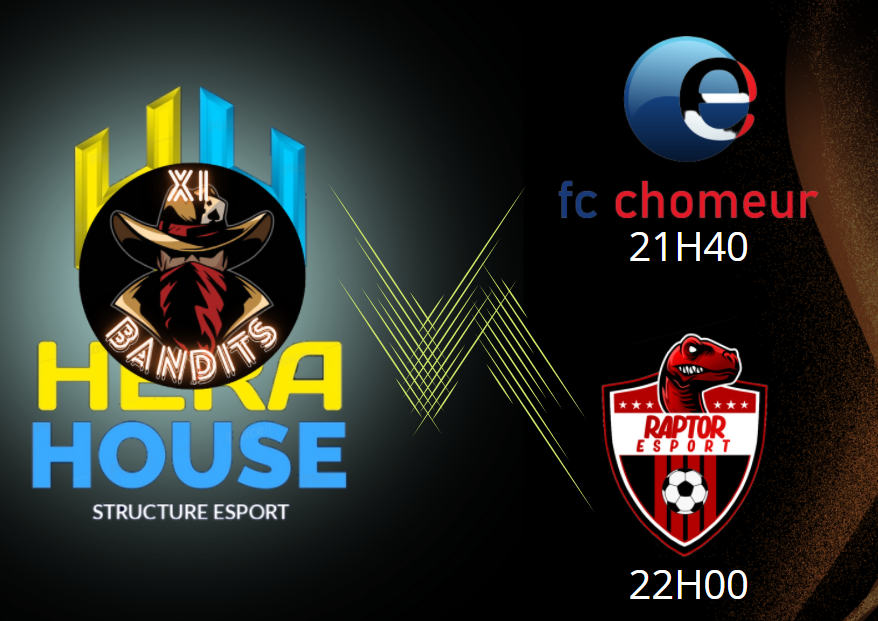 Notre équipe XI Bandits HH est impatiente d'affronter nos adversaires de ce soir !
<a href="/RaptorES16/">RAPTOR ES</a> 
@FCCHOMAGE__ 

Nous souhaitons bonne chance à tout nos adversaires...
Que le meilleur gagne