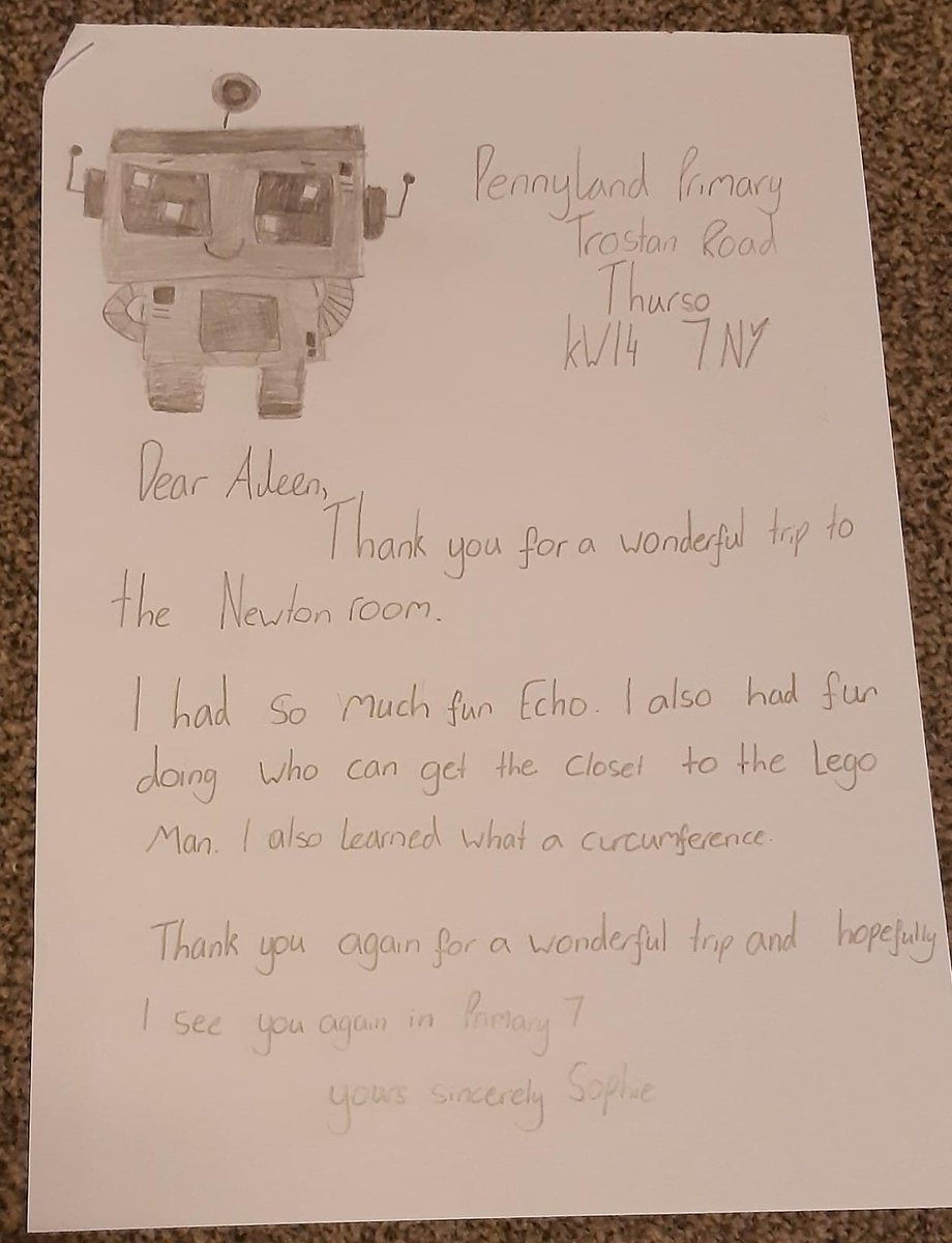 SSASTEM's tweet photo. Pennyland P6 pupils made our day sending in these thank you letters from when they visited our Thurso Newton Room 🤩🤗

The robots have sure been a hit!!

#STEMNorth #STEMHighlands #ThisIsHighland #NewtonRoom https://t.co/JU1h3SDGFm