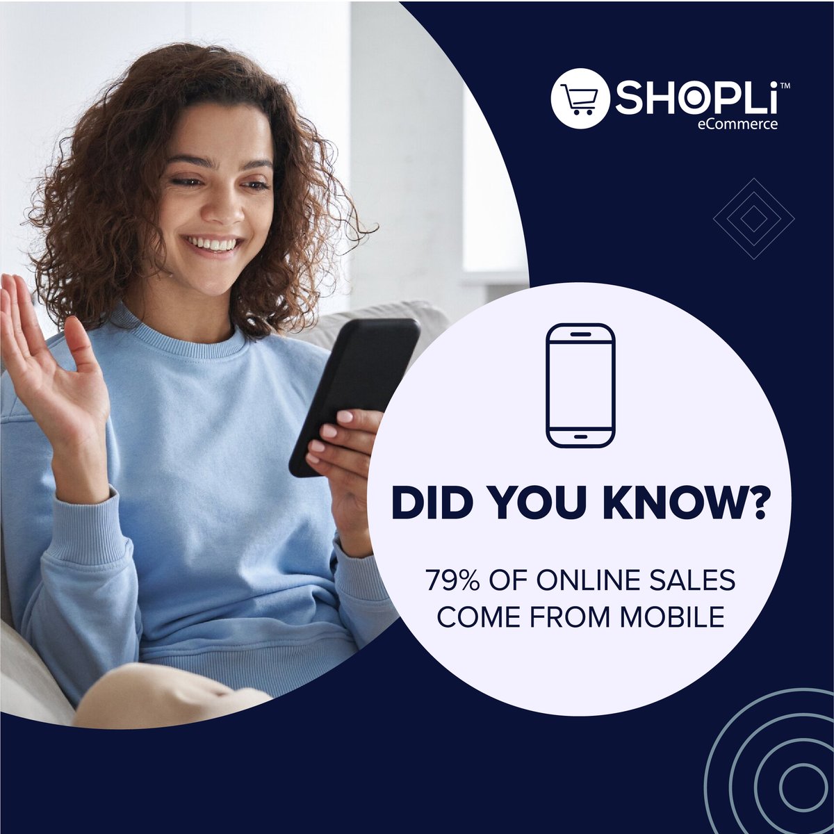 ShoplieCommerce's tweet photo. Did you know that 79% of online sales came from mobile? This is why it 
is extremely important to have an online store that is mobile responsive. #mobile
#onlinesales #onlinestore #website #mobilefriendly https://t.co/iP0V8Sgcn6