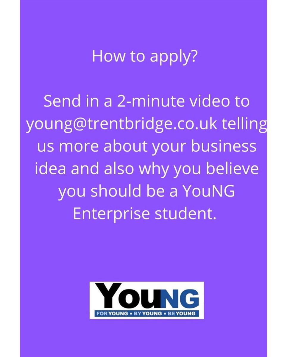 We are currently on the look for YouNG entrepreneurs. YouNG Enterprise will help you develop your business idea, teach you business and life skills, help you sell your products and so much more.🔥🌟 Apply now: young@trentbridge.co.uk Applications close: 1st February 2022