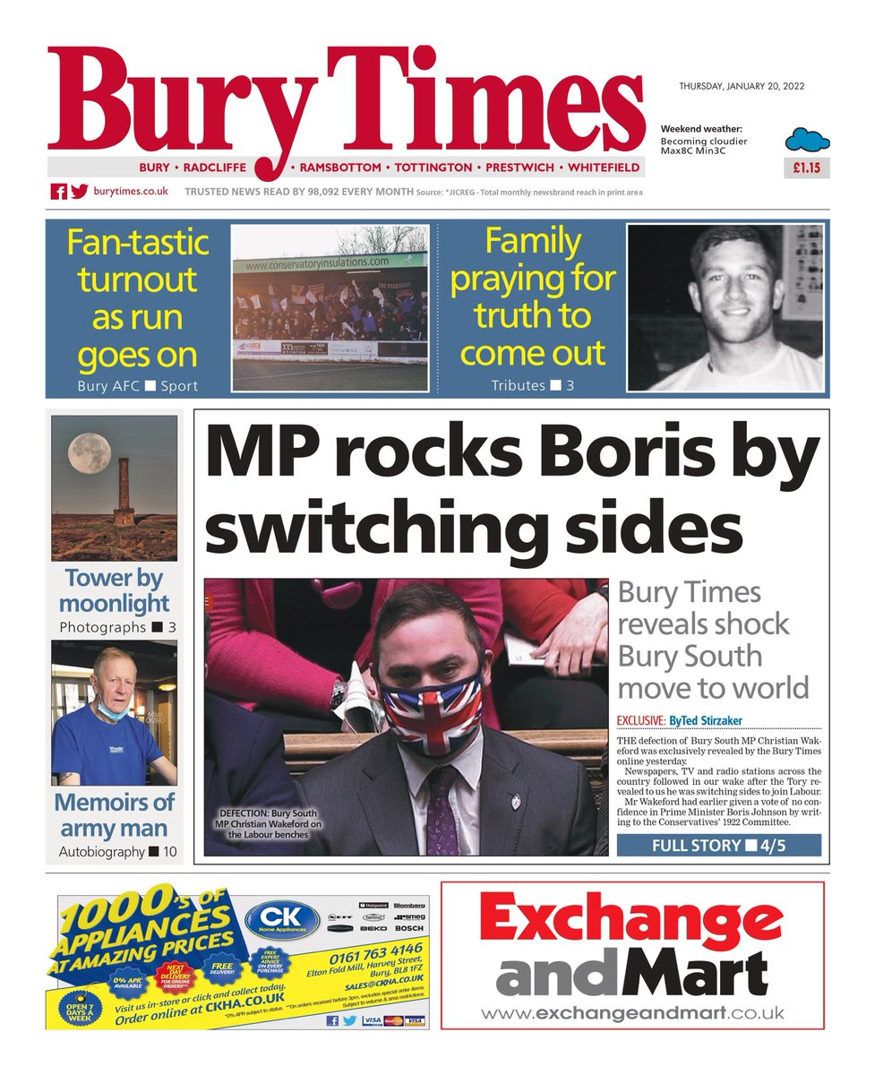 BURY TIMES: MP rocks Boris by switching sides #TomorrowsPapersToday