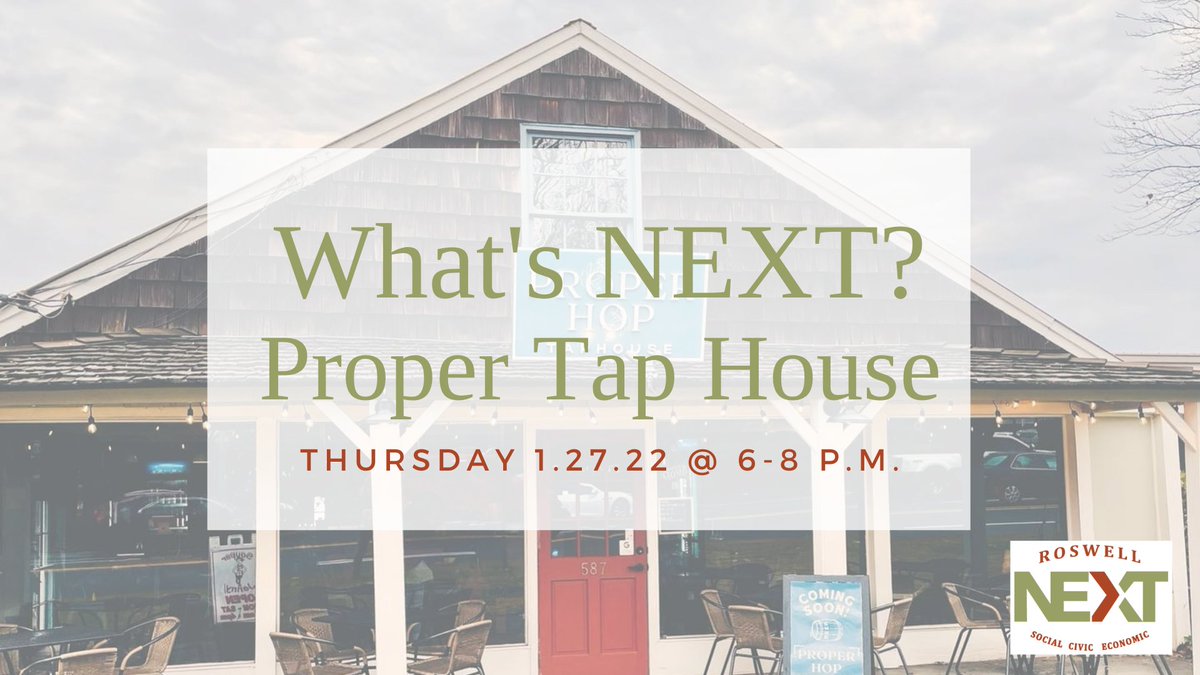 RoswellNEXT's tweet photo. 🍺 What's NEXT? Join us next Thurs 6-8pm @ Proper Hop Taphouse - https://t.co/0VQ2AIpPBy https://t.co/3S1XXSEjca