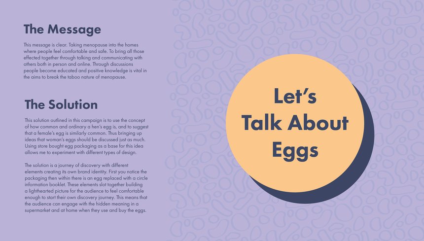 DandADNewBlood's tweet photo. How much do we know about menopause? Fiona Fraser's Yellow Pencil-winning 'Let's Talk About Eggs' idea in response to last year's @thecaseforher & @refinery29uk brief aims to educate people about menopause in a place you canโt really avoid; the shops: https://t.co/1spCeYSP0t https://t.co/pUPSnjdEd8