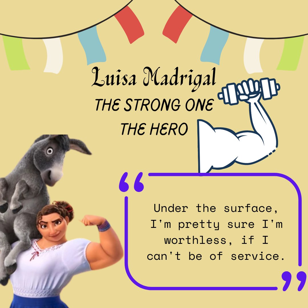 BuddingTherapy's tweet photo. #Encanto: Using Cinema and Media in a Therapeutic Way
💪 Luisa Madrigal 💪
The #StrongOne
The #Hero
Key Quote: "Under the surface, I'm pretty sure I'm worthless, if I can't be of service." https://t.co/Nh02gttdLU