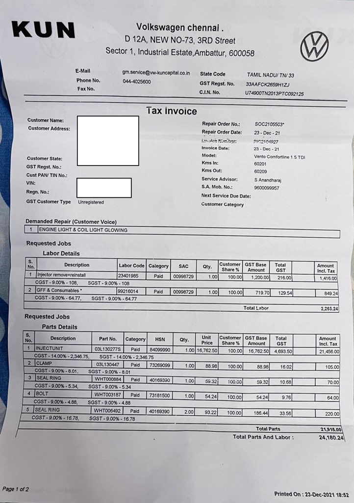 fearsam2k's tweet photo. I used to be a big fan of Volkswagen, however, after witnessing repeated failures of Fuel Injectors in my Vento and their inability to explain the root cause even after sending many emails is frustrating! It questions VWs integrity and customer ethic! https://t.co/EOw9hvIi0y