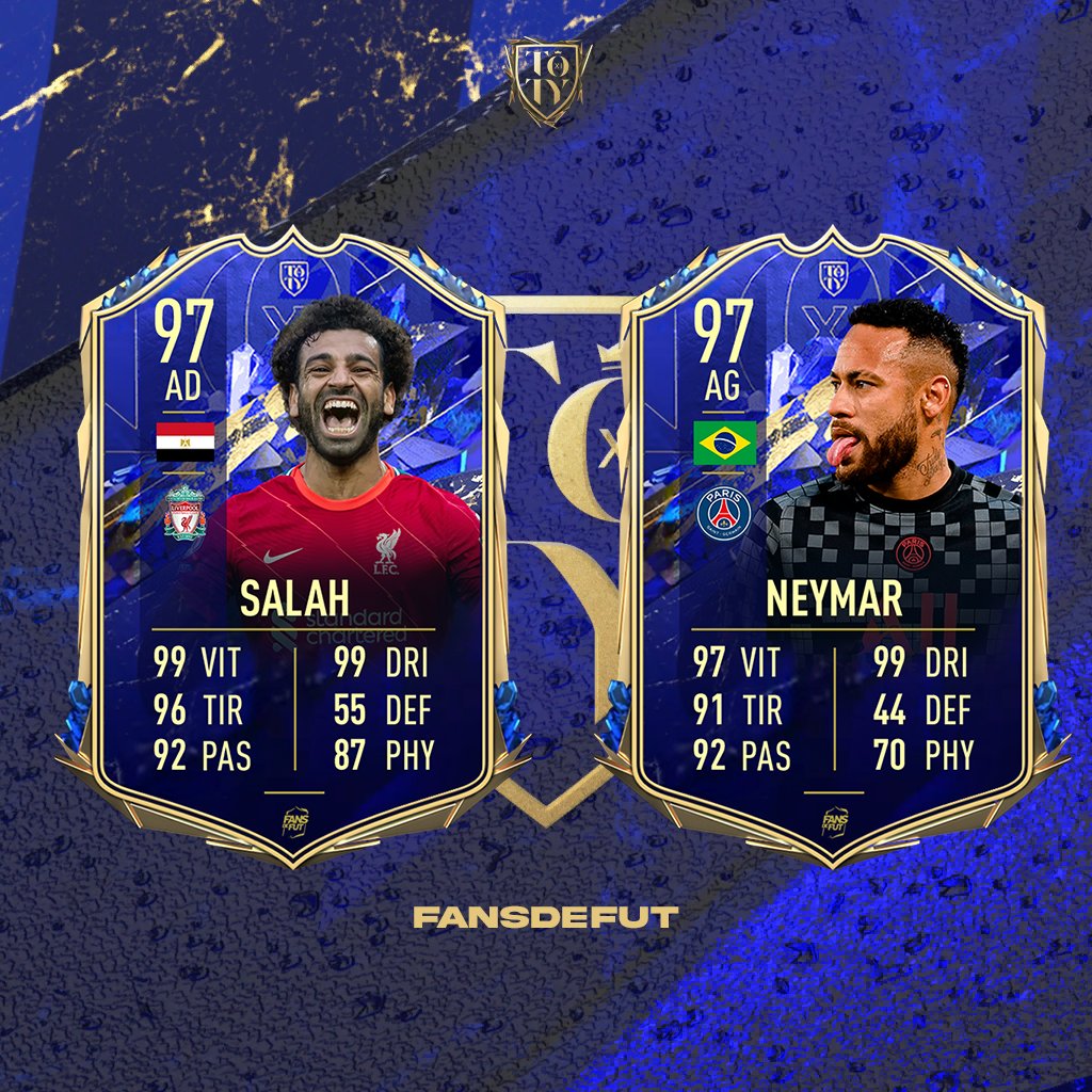 Tu préfères voir qui dans la TOTY ? 🇧🇷⚡️🇪🇬

🔄 pour Salah
❤️ pour Neymar

#FUT22 | #FIFA22 | #TOTY