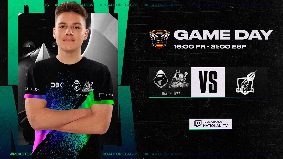 🔸Step by step, último rival a batir para cumplir el objetivo de llegar a Piélagos. Full focus para lograrlo!

🏆| @NationaLeague_ 
🗓| Final Play-In
🆚| <a href="/SantanderBay/">Santander Bay - Mighty Meerkats</a> 
🎙| <a href="/Diiegobgg/">DiegoBG</a> &amp; <a href="/kevincito_CR/">Kevincito</a> 
📺| bit.ly/National_TV

#RoadToPielagos #FearTheShadow #DAVxNwA