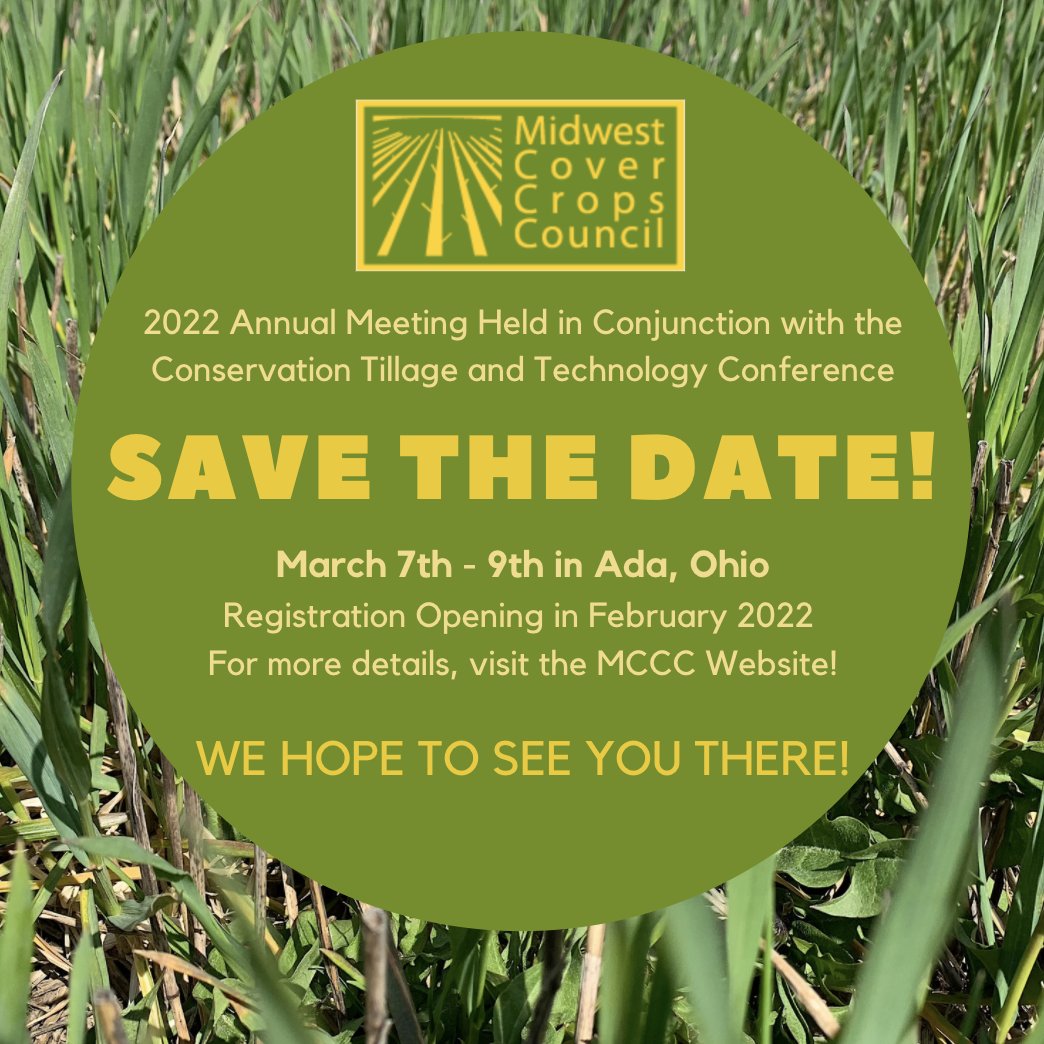 CoverCropsMCCC's tweet photo. YOU are invited to this years MCCC annual meeting and the Conservation Tillage and Technology Conference! Join us March 7-9th to get to the bottom of how #CoverCropsWork and the "Future Proof Farm"!
Register in February: https://t.co/ygpXBnRadG https://t.co/DXfH7Hbvvr